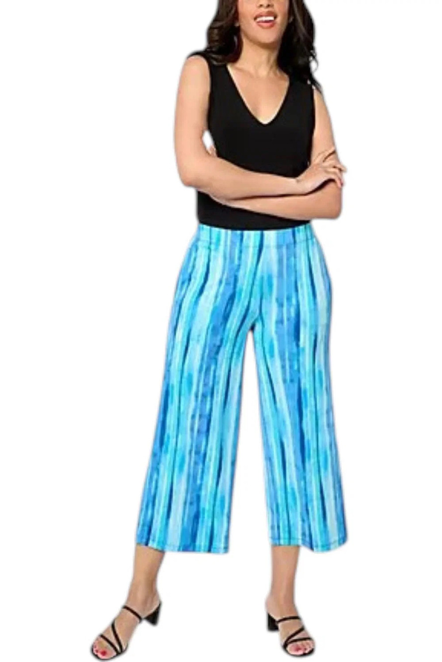 Susan Graver Soleil Women's Knit Printed Ankle Pant Beyond Blue - Petite